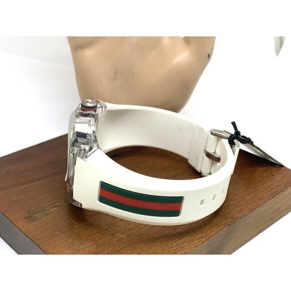 GUCCI Men's Watch SYNC YA137102 Swiss Quartz Clear Case White Rubber Band 46mm - Picture 9 of 14